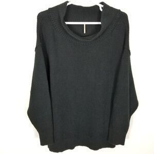 Free People Women Easy Street Tunic Sweater Size L Black Oversized Cotton Blend